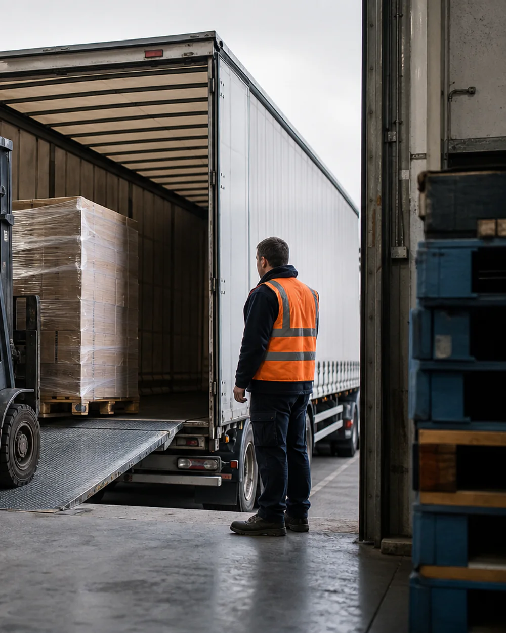 Container being unloaded and checked at the goods-in dock