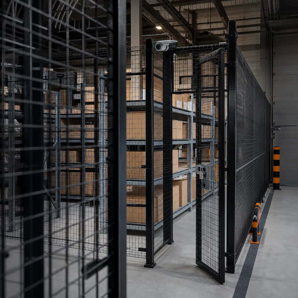 Secure caged storage area within the warehouse